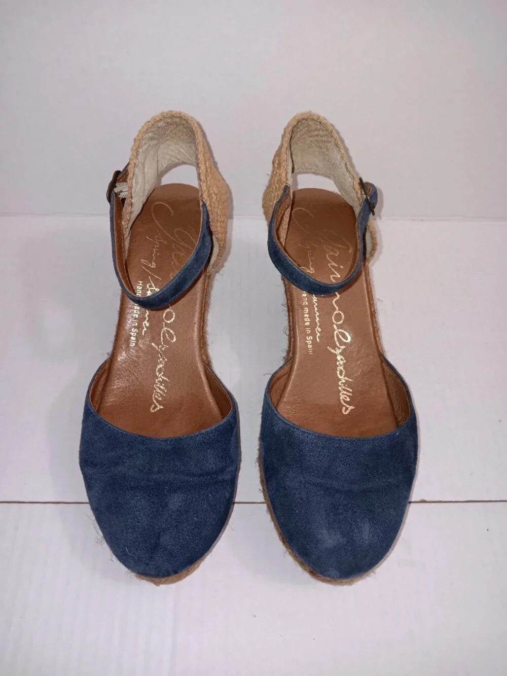 GAIMO ESPADRILLES WEDGE BLUE LEATHER WEDGE SHOES